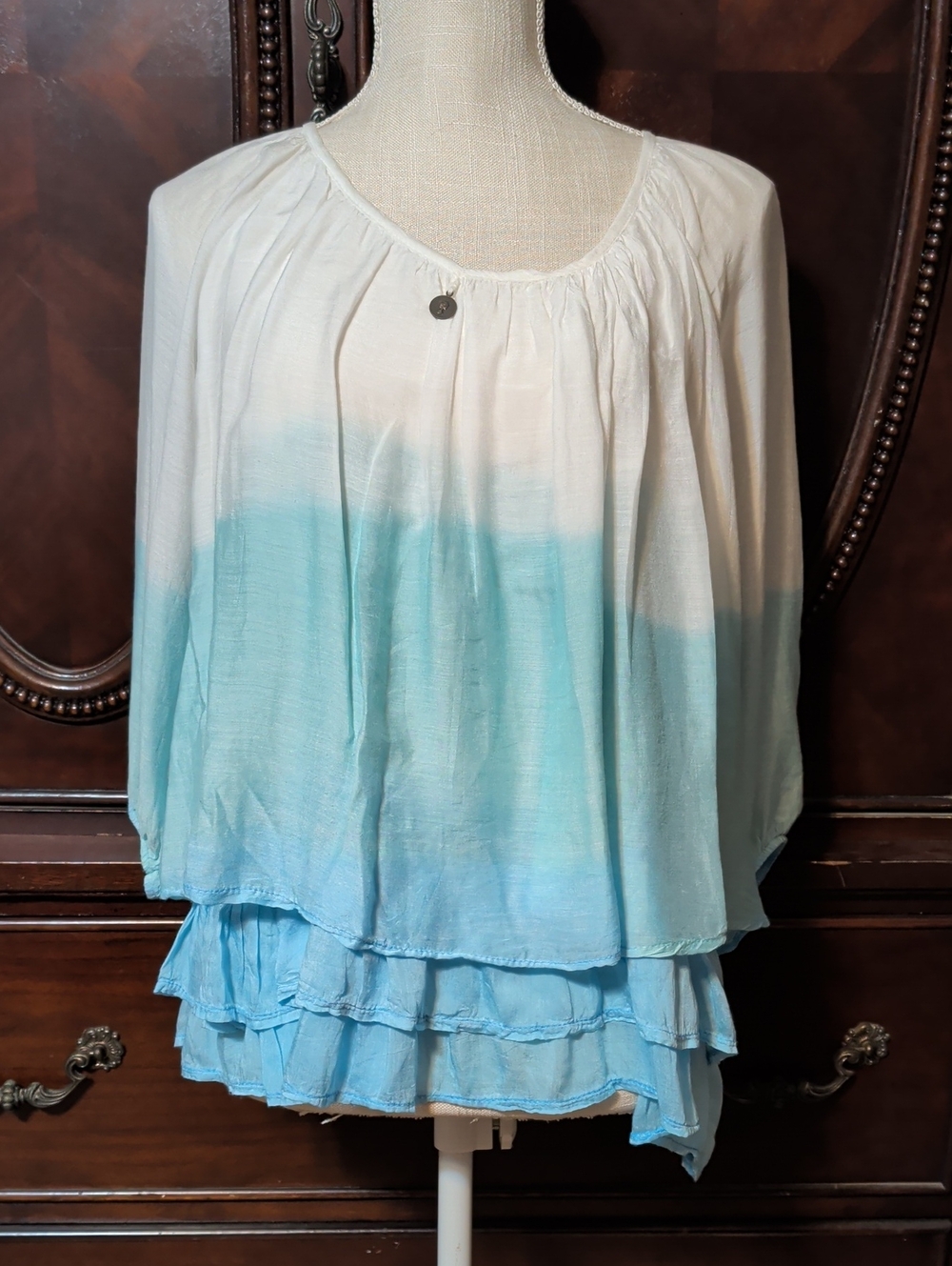 Artsy Whimsy Belle France Tiered Top Size L Pullover 3/4 Sleeves